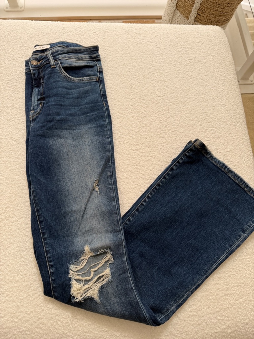 Flying Monkey Dark Blue Distressed Bootcut Jeans